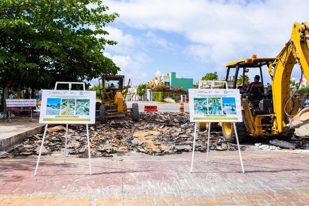 Repavimentan im portante avenida de playa del carmen