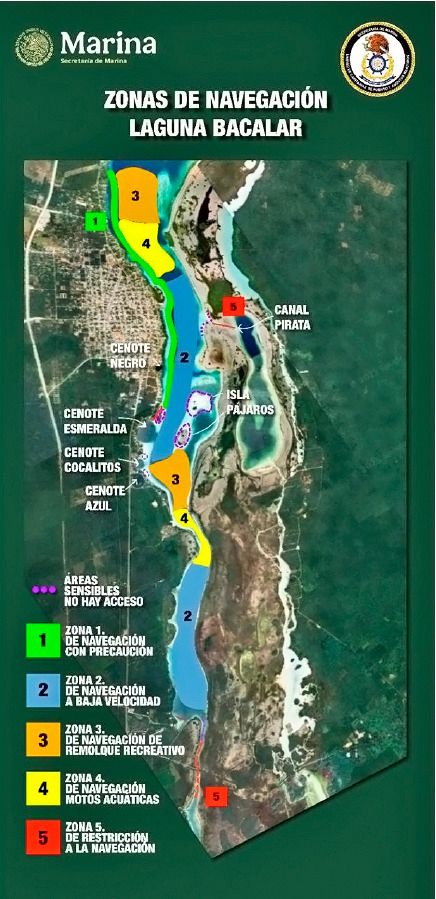 cinco zonas en laguna de bacalar