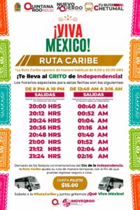 Ruta Caribe amplía horarios en Chetumal por celebraciones patrias