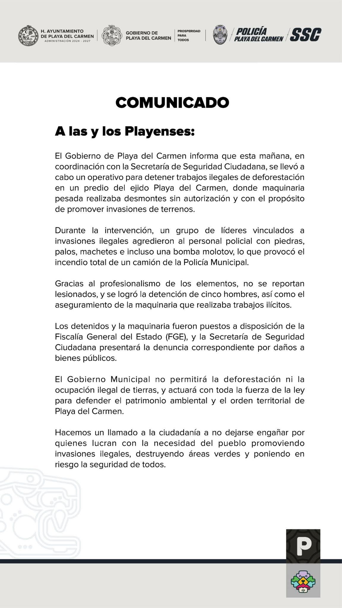 desalojo en playa del Carmen